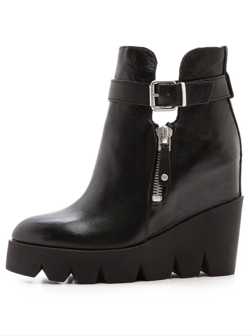 ASH Ricky Lug Wedge Platform Leather Boots Size 8